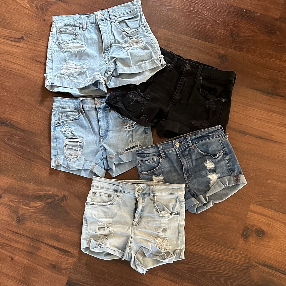 Aeropostale Women's Distressed Jean Shorts - Black, Light Blue, Dark Blue